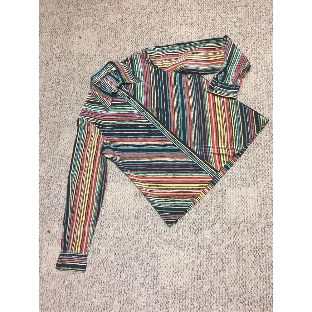 RARE Lady Manhattan VINTAGE 70s button Rasta shirt Medium Large Retro Top Blouse